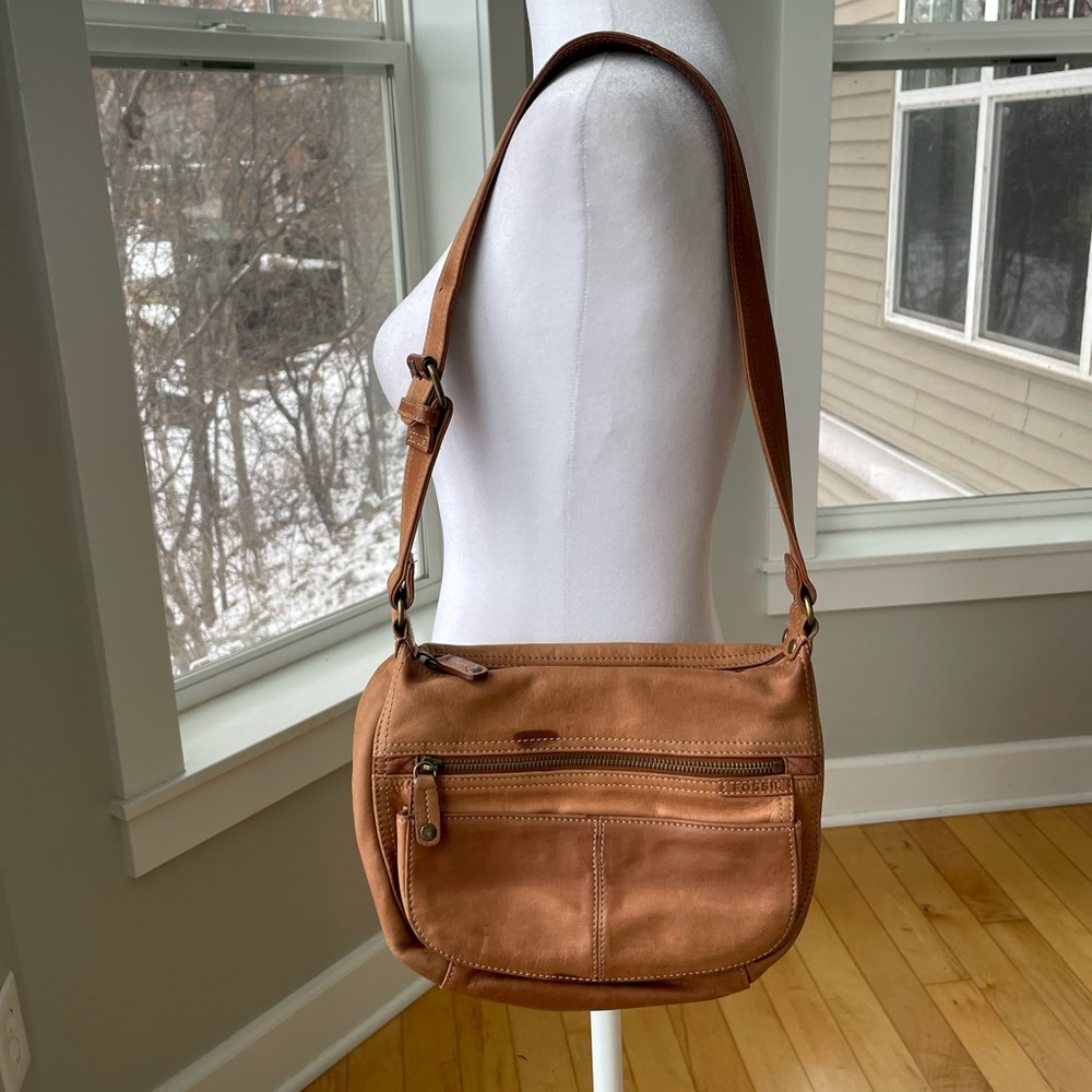 Fossil Cognac Tan Leather Shoulder Bag Purse Y2K